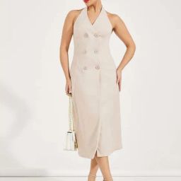 Styli Beige A-Line Dress-image-19