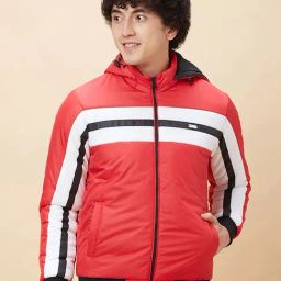 Being Human Red Regular Fit Striped Hooded Jacket-10