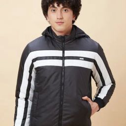 Being Human Black Regular Fit Striped Hooded Jacket-23