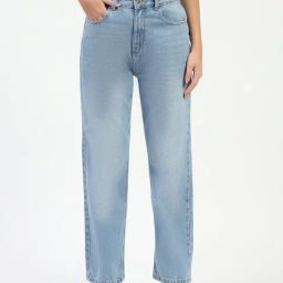 MADAME Light Blue Cotton Straight Fit Mid Rise Jeans-image-16