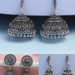 NVR Silver Oxidized Jhumki Earrings Set of 3-41