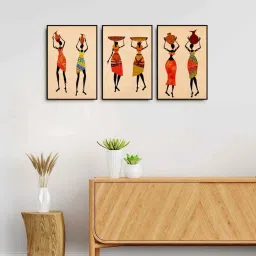 999Store Multicolor Canvas Wall Painting Panel With Fibre Frame - Set of 3 image 1