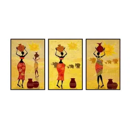 999Store Yellow Canvas Wall Painting Panel With Fibre Frame - Set of 3 image 2