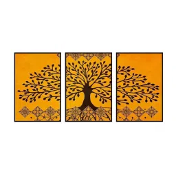 999Store Mustard Canvas Wall Painting Panel With Fibre Frame - Set of 3 image 2