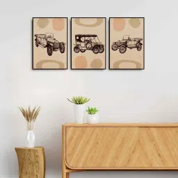 999Store Brown Canvas Wall Painting Panel With Fibre Frame - Set of 3 image 1