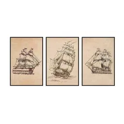 999Store Brown Canvas Wall Painting Panel With Fibre Frame - Set of 3 image 2