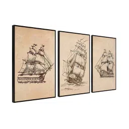 999Store Brown Canvas Wall Painting Panel With Fibre Frame - Set of 3 image 3