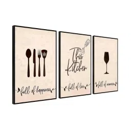 999Store Cream Canvas Wall Painting Panel With Fibre Frame - Set of 3 image 3