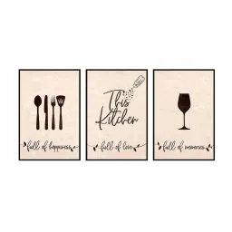999Store Cream Canvas Wall Painting Panel With Fibre Frame - Set of 3 image 2