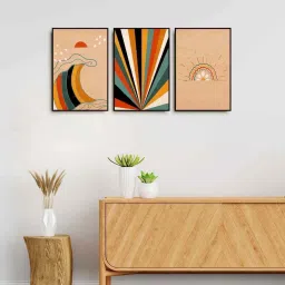 999Store Multicolor Canvas Wall Painting Panel With Fibre Frame - Set of 3 image 1