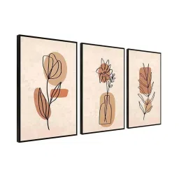 999Store Brown Canvas Wall Painting Panel With Fibre Frame - Set of 3 image 3