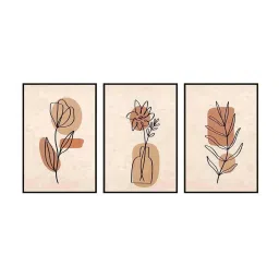 999Store Brown Canvas Wall Painting Panel With Fibre Frame - Set of 3 image 2