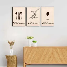 999Store Cream Canvas Wall Painting Panel With Fibre Frame - Set of 3 image 1
