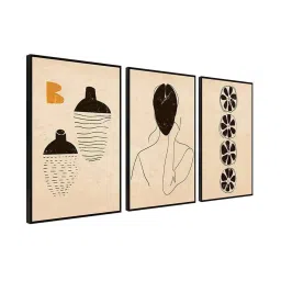 999Store Cream Canvas Wall Painting Panel With Fibre Frame - Set of 3 image 3