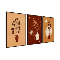 999Store Brown Canvas Wall Painting Panel With Fibre Frame - Set of 3 image 3