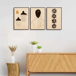 999Store Cream Canvas Wall Painting Panel With Fibre Frame - Set of 3 image 1