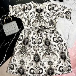 Bella Moda Kids Black & White Cotton Printed Dress-image-51