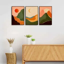 999Store Multicolor Canvas Wall Painting Panel With Fibre Frame - Set of 3 image 1