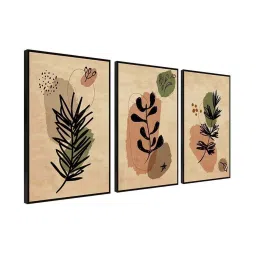999Store Brown Canvas Wall Painting Panel With Fibre Frame - Set of 3 image 3