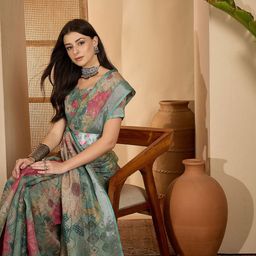 Sangria Floral Digital Printed Zari Saree With Belt-image-77
