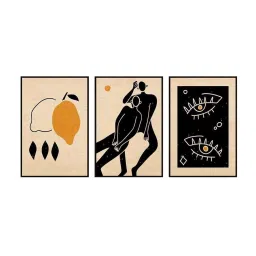 999Store Brown Canvas Wall Painting Panel With Fibre Frame - Set of 3 image 2