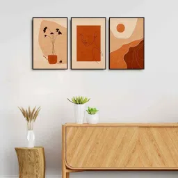 999Store Brown Canvas Wall Painting Panel With Fibre Frame - Set of 3 image 1