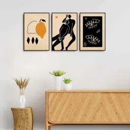 999Store Brown Canvas Wall Painting Panel With Fibre Frame - Set of 3 image 1