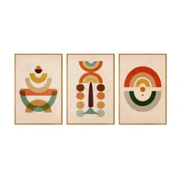 999Store Brown Canvas Wall Painting Panel With Fibre Frame - Set of 3 image 2