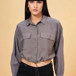 SF Jeans by Pantaloons Grey Comfort Fit Crop Shirt-image-63