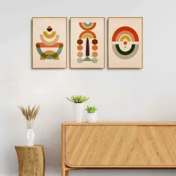 999Store Brown Canvas Wall Painting Panel With Fibre Frame - Set of 3 image 1