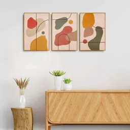 999Store Brown Canvas Wall Painting Panel With Fibre Frame - Set of 3 image 1