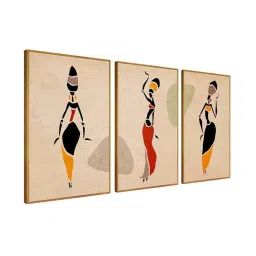 999Store Brown Canvas Wall Painting Panel With Fibre Frame - Set of 3 image 3