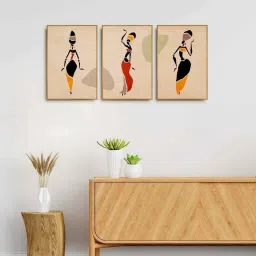 999Store Brown Canvas Wall Painting Panel With Fibre Frame - Set of 3 image 1