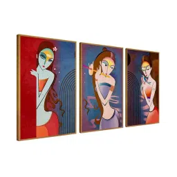 999Store Multicolor Canvas Wall Painting Panel With Fibre Frame - Set of 3 image 3