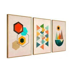 999Store Brown Canvas Wall Painting Panel With Fibre Frame - Set of 3 image 3
