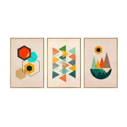 999Store Brown Canvas Wall Painting Panel With Fibre Frame - Set of 3 image 2