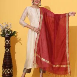DECKEDUP Maroon Solid Dupatta-image-12