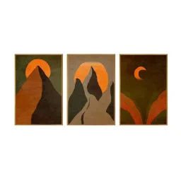 999Store Brown Canvas Wall Painting Panel With Fibre Frame - Set of 3 image 2