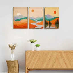 999Store Multicolor Canvas Wall Painting Panel With Fibre Frame - Set of 3 image 1