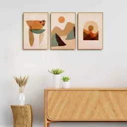 999Store Brown Canvas Wall Painting Panel With Fibre Frame - Set of 3 image 1