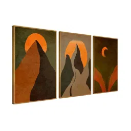 999Store Brown Canvas Wall Painting Panel With Fibre Frame - Set of 3 image 3