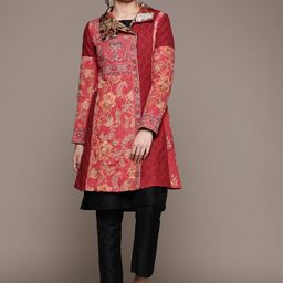 Ritu Kumar Women Red Beige Floral Longline Quilted Jacket-61