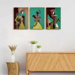 999Store Multicolor Canvas Wall Painting Panel With Fibre Frame - Set of 3 image 1