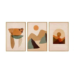 999Store Brown Canvas Wall Painting Panel With Fibre Frame - Set of 3 image 2