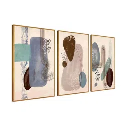 999Store Brown Canvas Wall Painting Panel With Fibre Frame - Set of 3 image 3
