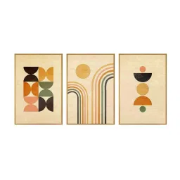999Store Brown Canvas Wall Painting Panel With Fibre Frame - Set of 3 image 2