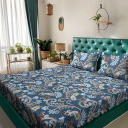 KLOTTHE Blue Printed 300 TC Bedsheets PolyCotton King Bedsheet Set 2.5 m x 2.25 m-image-71