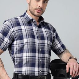 Hancock Classic Slim Fit Tartan Checks Spread Collar Pure Cotton Formal Shirt-picture-22