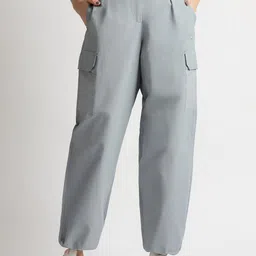 Reebok Women Solid Elasticated Mid-Rise Casual Cargo Trousers-image-39