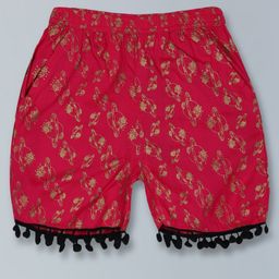 Kiddopanti Seamless Planet Universe Foil Printed With Pom Pom Lace Embellished Shorts - Dark Pink-picture-15